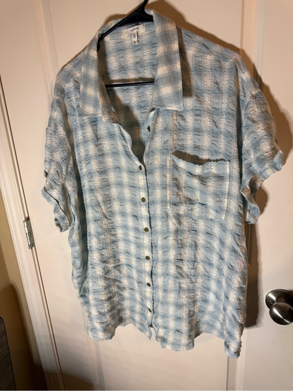 Maurices 2X Blue Plaid Gauze Button Front Shirt Plus Size Lightweight